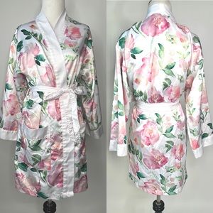 Watercolor pink and green satin robe